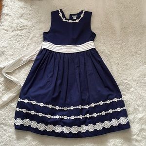 Hartstrings Girls Navy Flower Tie Back Dress